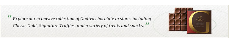 Explore our extensive collection of Godiva chocolate in stores including Classic Gold, Signature Truffles, and a variety of treats and snacks.