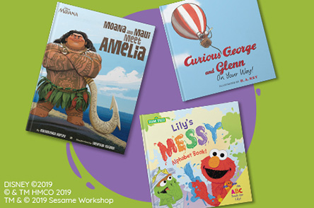 Disney's Moana, Curious George Curious You: On Your Way! by H. A. Rey, The Messy Alphabet Book! by Erin Guendelsberger, Joe Mathieu