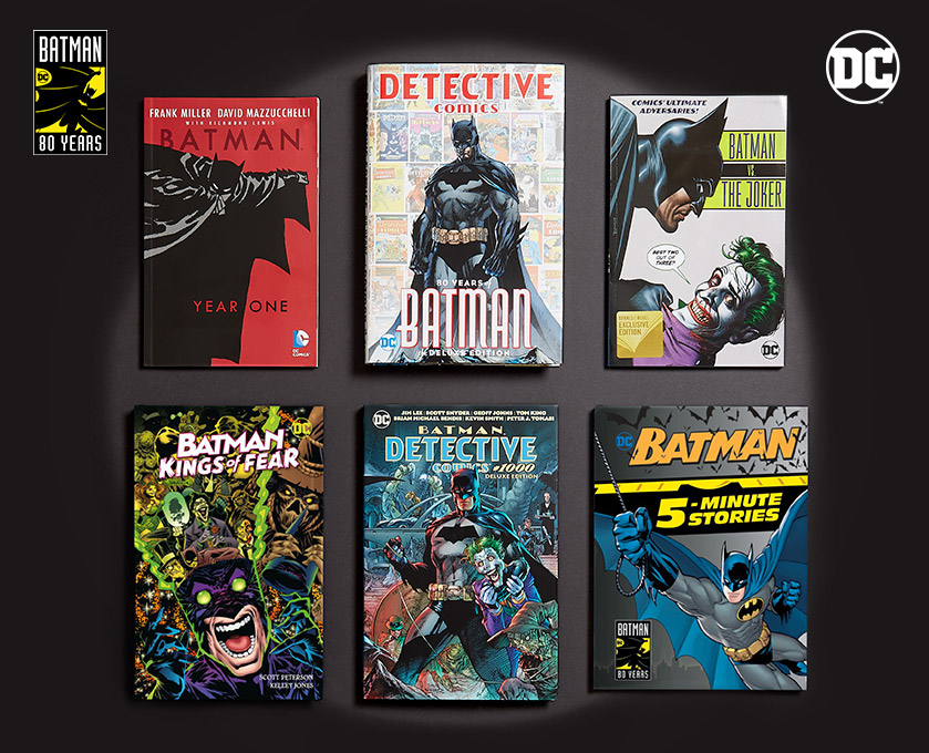 Featured products: 9781401291563 Batman King of Fear; 9780593123522 Batman 5-Minute Stories (DC Batman); 9781401285388 Detective Comics 80 Years; 9781401207526 Batman Year One Deluxe; 9781401294199 Detective Comics #1000; 9781779501448 BATMAN VS THE JOKER BN EXC