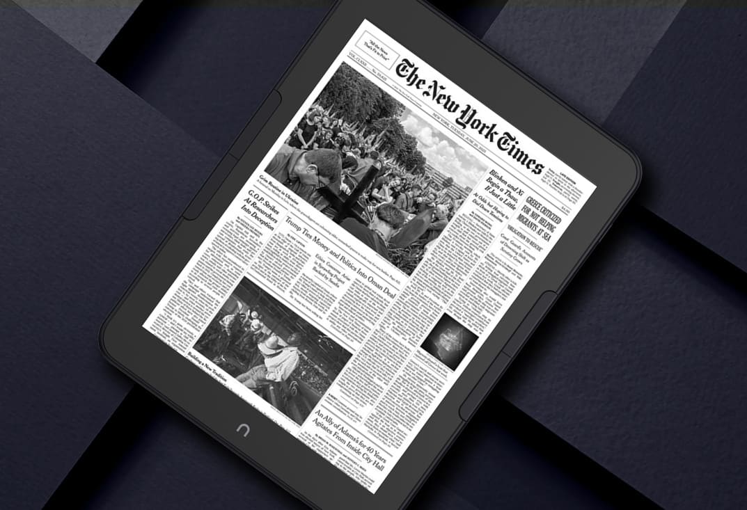 NOOK GlowLight 4 Plus displaying The New York Times