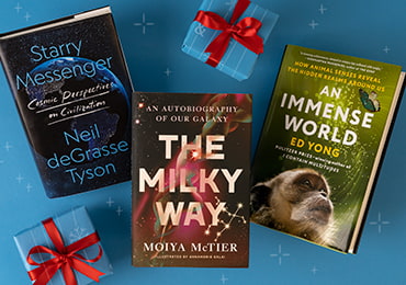 Book covers: An Immense World, Starry Messenger, The Milky Way