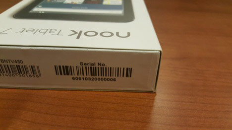 NOOK Tablet 7 box serial number