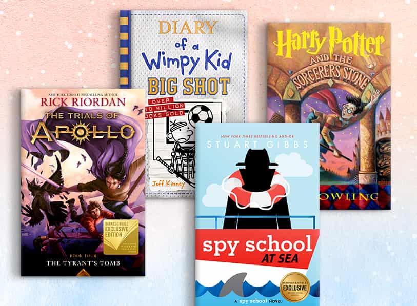 Featured titles including Diary of a Wimpy Kid: Big Shot, Spy School at Sea, Harry Potter and the Sorcerer's stone