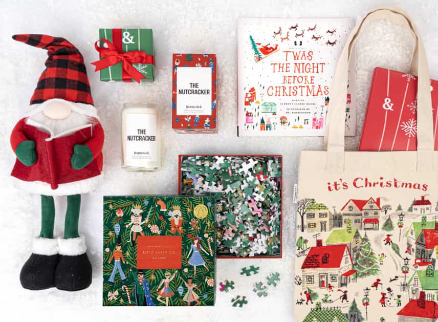 Featured product including Twas the Night Before Christmas book, Nutcracker Candle, and It's Christmas Tote