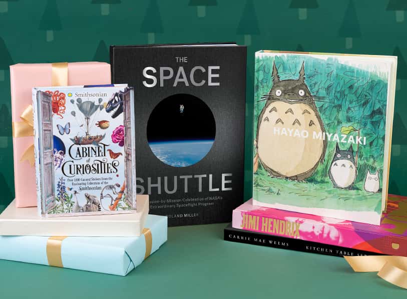 Featured books including The Space Shuttle, Cabinet of Curiosities, and Hayao Miyazaki