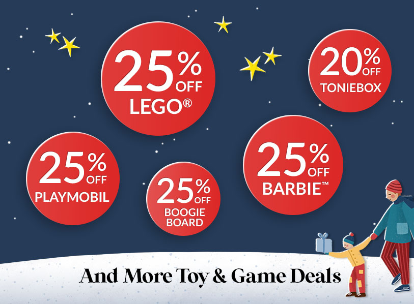 25% Off Boogie Board;  25% Off Playmobil;  25% Off Thames & Kosmos Science Kits