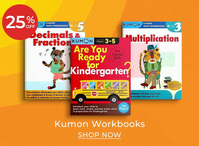 25% Off Kumon Workbooks.  Featured titles:  Kumon Are You Ready for Kindergarten Preschool Skills;  Grade 3 Multiplication: Kumon Math Workbooks;  Grade 5 Decimals and Fractions: Kumon Math Workbooks.  Shop Now  